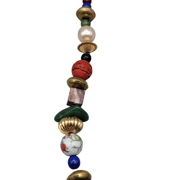 Art Statement Necklace Retro Beaded Multi Media Beads & Shaped Gemstone 25" - Picture 6 of 14